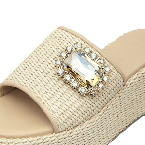 Big Women's Thick Sole Round Open Toe <b>Slides</b> Flat Casual Braided Upper Sandals Slippers <b>Large</b> Size 46 Wedge Shoes - Product Image 4