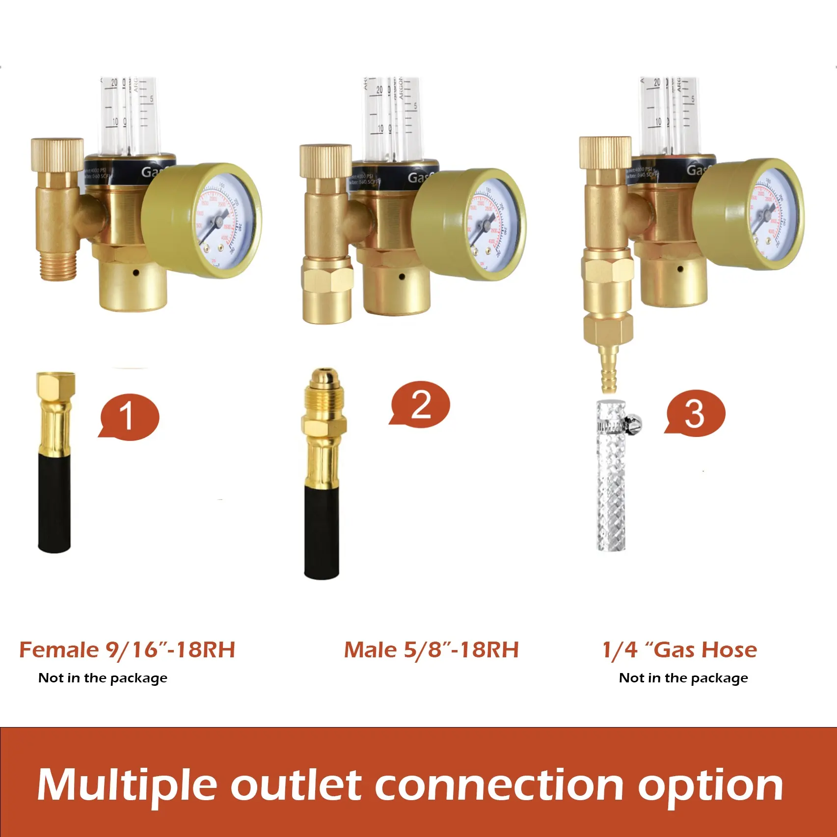 Regulator DEM WR1300 Industrial CGA320/580 Full brass Co2 /Argon Gas Flowmeter Welding Regulators with hose