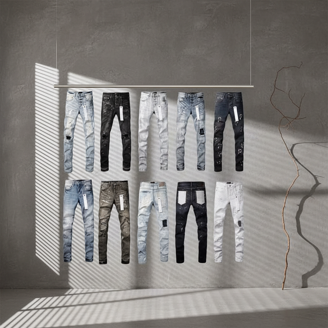 Top Quality Luxury Designer Brand Jeans Hip Hop Stretch Ripped Denim Jeans Streetwear Men's Jeans