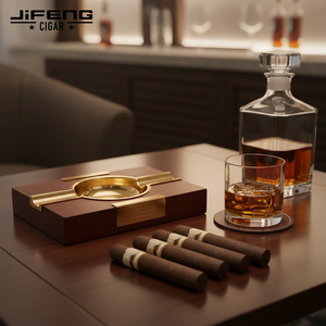 Cenicero Clásico Cuadrado de Latón y Madera de <span class=keywords><strong>Merbau</strong></span> JIFENG JF-3018 para Hogar, Oficina o Bar de Cigarros - Product Image 2