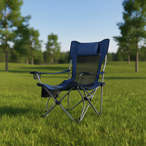 Silla Plegable para Camping Cjly, Estructura de Acero, Respaldo Reclinable Azul, Portavasos, Bolsillo Lateral, Silla para Jardín y Exteriores - Product Image 2