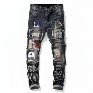 กางเกงยีนส์ทรงขากว้างของผู้ชายกางเกงยีนส์ทรงตรงสีพื้นทรงปกติแบบสั่งตัด - Product Image 1