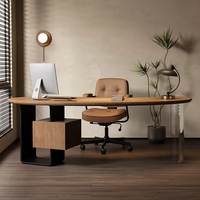 Bureau d'ordinateur exécutif en bois massif, poste de travail de bureau avec tiroir de rangement, style moderne du milieu du siècle, sophistiqué, pour PDG et bureau à domicile