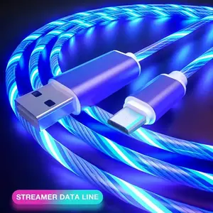 Kabel pengisi daya ponsel, kabel pengisian daya ponsel lampu LED mikro USB Tipe C UNTUK Samsung Xiaomi iPhone