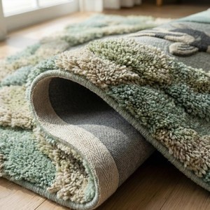 3D Sage Koi Pond Wool <b>Rug</b> with Hand Tufted Moss Texture and Fish Artwork for Bedroom Living Room <b>Nursery</b> Kids Space Playroom - Product Image 4