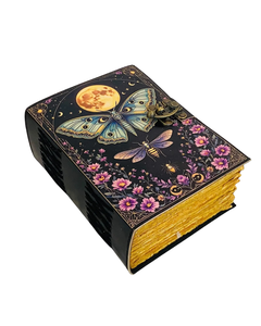 Carnet en cuir fait main motif floral de lune et de papillon, Grimoire céleste gaufré, pages vierges pour écrire, dessiner, esquisser et prendre des notes - Product Image 4