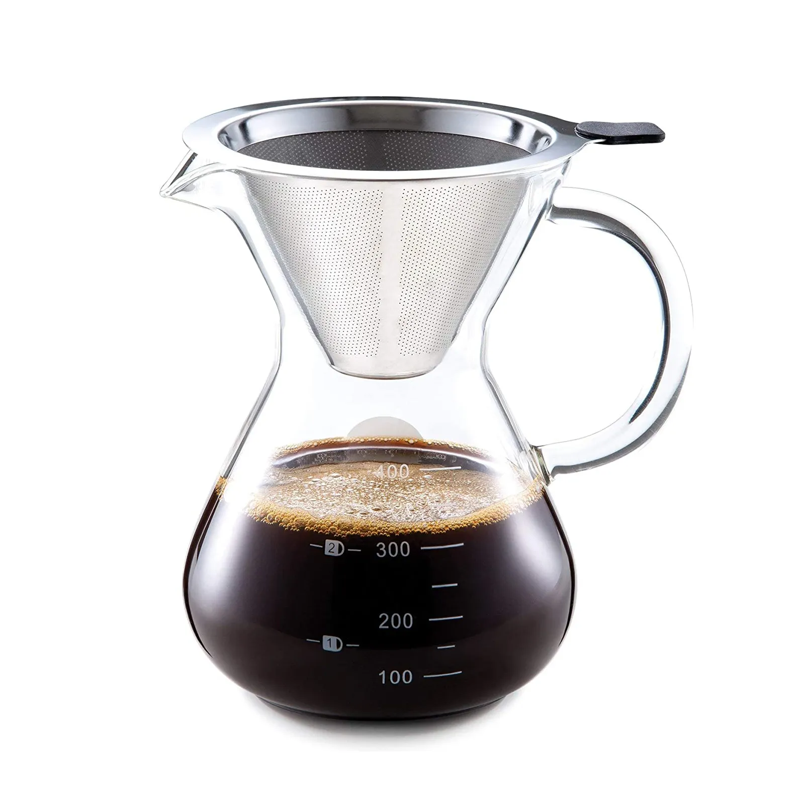 Filtro de vidrio de borosilicato de alta calidad, de acero inoxidable, para café