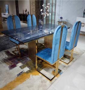 Ensembles table à <span class=keywords><strong>manger</strong></span> en marbre rectangle de luxe table moderne en acier inoxydable doré avec chaises pour <span class=keywords><strong>salle</strong></span> à <span class=keywords><strong>manger</strong></span> de mariage lot de 6 sièges - Product Image 6