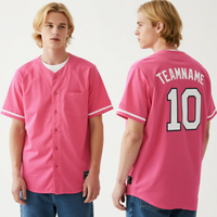 Jersey Baseball Polos Lengan Pendek V-Neck Tipis Warna Pink, Cepat Kering, Bernapas, 100% Poliester