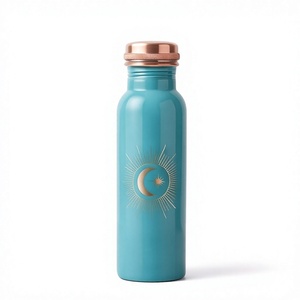 Bouteille d'eau en cuivre émaillée artisanale, motif artistique céleste de luxe, flacon ayurvédique pour le fitness, récipient écologique pour boissons - Product Image 1