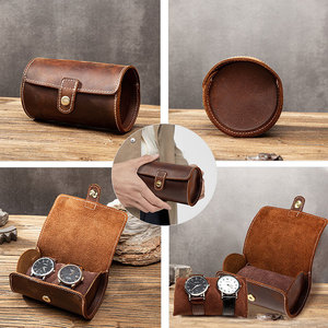 Boîte à montres en cuir Crazy Horse vintage avec logo OEM pour couple (lot de 2) - Rangement de voyage portable - Product Image 4