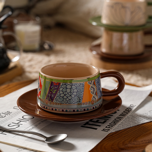 Mug à café en céramique moderne de luxe léger avec plateau, ensemble de fête, capacité de 220 ml, passe au lave-vaisselle et au micro-ondes - Product Image 3