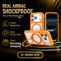 Étui magnétique antichoc pour 18 17 Pro Max avec support rotatif, coque arrière transparente en PC+TPU