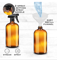 Bouteille ronde Boston en verre ambré de 500 ml avec compte-gouttes, vaporisateur, distributeur de savon moussant, d'huile ou de sérum