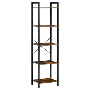 HOMCOM <b>Industrial</b> Style 5-Tier <b>Bookcase</b> in Wood and Steel, 40x30x154cm, Rustic Brown - Product Image 1