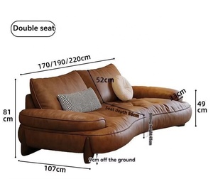 Sofá Italiano Minimalista de Cuero Curvo Retro para Sala de Estar, Diseño Moderno y Simple, Combinación S080, Nuevo Sofá de Cuero Vintage de Lujo - Product Image 6