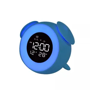 Cute child day date alarm clock colorful night light alarm clock with remote snooze touch light alarm clock with color changing