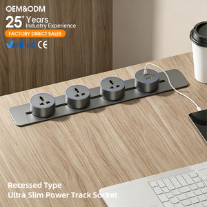 Prises encastrées pour rail électrique KSQ en métal, adaptées aux murs en briques et en <span class=keywords><strong>ciment</strong></span>, 3 prises, taille sur mesure, rail électrique encastré - Product Image 1