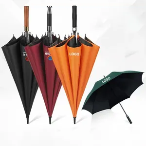 Parapluies de golf droits automatiques de pongé coloré de logo personnalisé résistant au vent de marque promotionnelle à bas prix pour l'extérieur