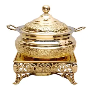 高品质传统黄铜火锅食品保温器和自助餐火锅，配有镀金支架，用于餐饮