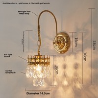 Lampe murale LED en fer et cristal de style rétro français pour chambre à coucher, salon, couloir - Design vintage de luxe