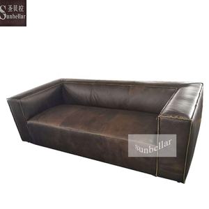 Muebles de oficina para el hogar sofá de cuero verde antiguo 100% de cuero de grano superior sala de estar sofá de oficina 3 asientos vestíbulo de hotel de estilo americano - Product Image 2