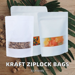 Bolsas de Papel Kraft Biodegradables Blancas con Cierre Ziplock y Ventana Rectangular Visible para Alimentos para Mascotas y Azúcar - Product Image 2