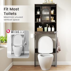 Meuble de rangement pour salle de bain au-dessus des toilettes avec porte coulissante, organisateur de salle de bain de style farmhouse de 32,3 po de large avec porte-papier toilette - Product Image 5