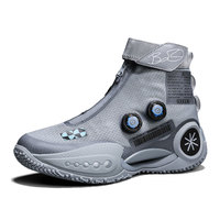 Chaussures de basketball montantes pour hommes et femmes, baskets en tissu respirant, pour l'extérieur, avec fermeture auto-agrippante, fermeture éclair et bouton, résistantes à l'usure, hiver