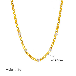 Heart Shaped Diamond Encrusted Chunky Chain Necklace Gold And Silver Unisex Everyday Wear Titanium Steel Metal Necklace - Product Image 5