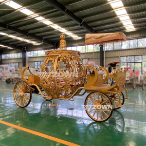 รถม้าฟักทองแบบมีมอเตอร์ รถม้าซินเดอเรลล่าไฟฟ้า รถม้าฟักทองสีขาวพร้อมมงกุฎสีแดงสำหรับขาย - Product Image 6