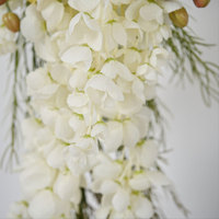 Buket Pengantin Putih Kustom, Bunga Sutra Phalaenopsis Hydrangea Wisteria Buatan, Buket Bunga Pengantin