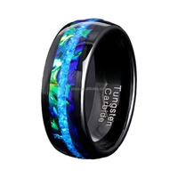POYA Bijoux à la mode 8mm bleu azur opale de feu incrustation nébuleuse anneau carbure de tungstène pour mariage fiançailles fête cadeau