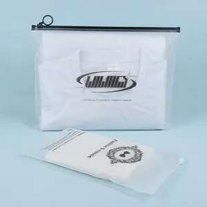 Custom Printing Logo Pull Ring Transparent Frosted Resealable Waterproof Zip Lock Plastic Clothes Towel Packaging Bags