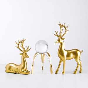 Statue de cerf moderne en or pour décoration intérieure, modèle en résine et cristal, peint à la main, écologique et luxueux, salon, bibelots - Product Image 5