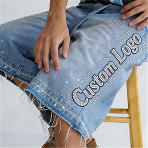 Shorts en jean décontractés pour hommes 2025 avec strass, respirants, <span class=keywords><strong>style</strong></span> streetwear déchiré, pour l'été - Product Image 1