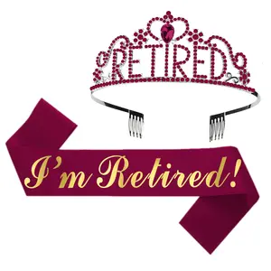 I'm Retired Tiara Ceremonial Band RETIRED Headbands Crown Shoulder Strap Set For Retirement Party Decoration-Various Colors