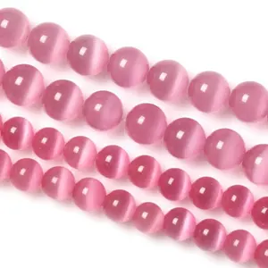 2024批发猫眼石饰品制作石珠宽松4-12毫米粉色圆形猫眼石手链