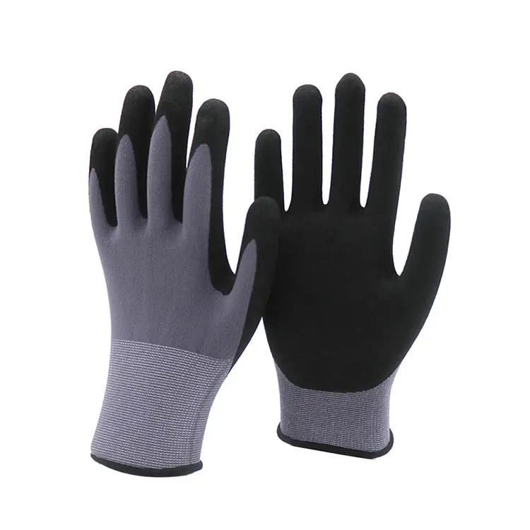 Good Flex 15Gauge Nylon Spandex Palm Coated Sandy Finish Nitrile Work Safety Gloves