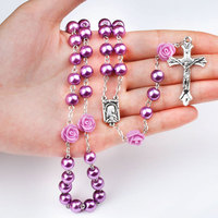 SUXUAN – collier chapelet gothique en Imitation de perle violette de 8mm /6mm, collier religieux croix notre-dame