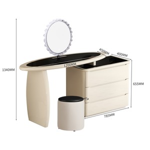Table de maquillage de luxe avec <span class=keywords><strong>miroir</strong></span> éclairé en bois blanc poli - Product Image 2