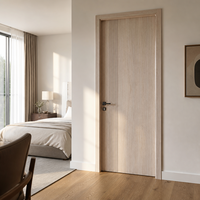 Modern Light Oak Interior Wooden Door with Vertical Fluted Stripe Contemporary Solid Core Bedroom Timber Door