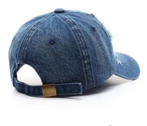 Casquette de baseball en jean délavé vintage de haute qualité, style sportif, déchirée, unisexe - Product Image 5