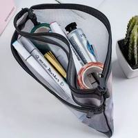 Trousse à crayons simple en tissu maillé transparent double couche, grande capacité, pour examens et rangement de fournitures scolaires, couleur personnalisable moderne