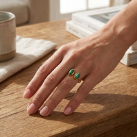 Bijoux de mode en acier inoxydable plaqué or 18 carats, bague de mariage et de fiançailles unisexe réglable, bague en acier inoxydable avec pierre naturelle