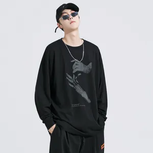 Direct Factory Wholesale Street Wear Loose Casual Men custom Printing Long Sleeve 100% Cotton T Shirt