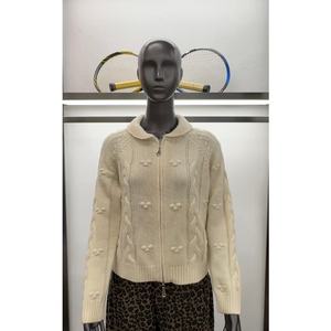 Sustain kadın rahat moda hırka çevre dostu 100% yün kablo örgü yaka katı gevşek Fit fermuar uzun kollu kış için - Product Image 1