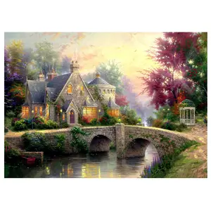 Quadro Decorativo per la Casa con Stampa Paesaggistica, Castello e Ponte, Stile Moderno, su Tela in Poliestere 40x30, Stampa Digitale - Product Image 1