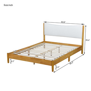 Solid Wood Upholstered <b>Double</b> <b>Bed</b> Wheat-colored Low <b>Box</b> Framework Bedroom Furniture - Product Image 4