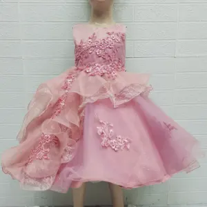 Wholesale in stock l ush skirt princess dress with flowers dance costume birthday gift flower girls princess dress